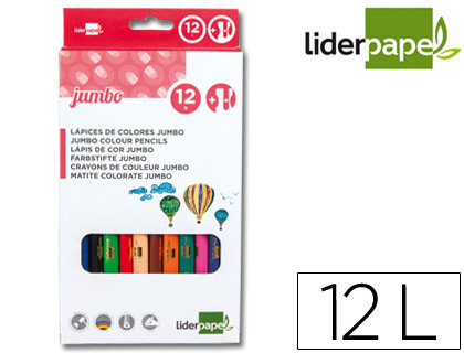 12 lápices de colores Liderpapel Jumbo triangulares con sacapuntas